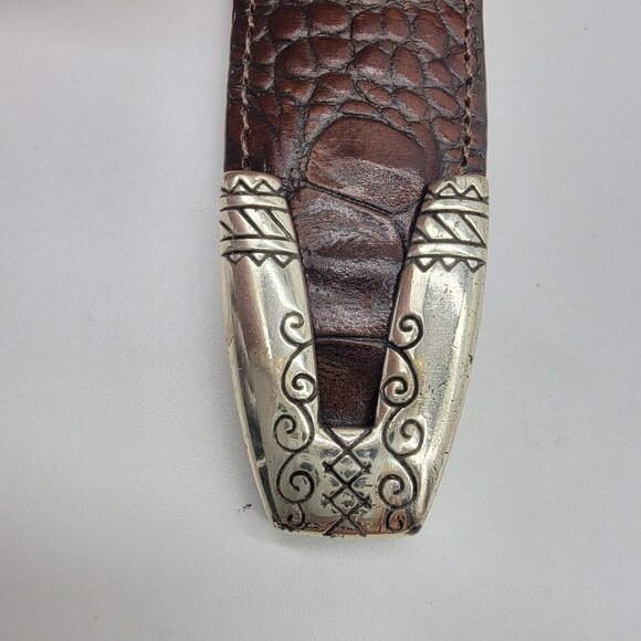 Womens BRIGHTON Belt BROWN LEATHER CROC‎ LOOK WITH SILVER Buckle Size 30 - Picture 4 of 9